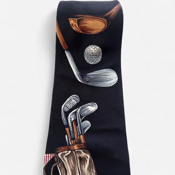 vintage silk golf themed printed tie - Picture 5 of 6